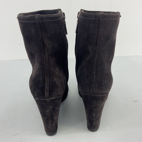 PRADA Brown Suede Leather Ankle Wedge Boots Women’s Size 8.5 Preowned - Picture 3 of 8